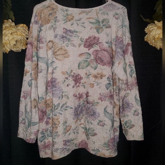 Vintage JJ Browne Floral Knit Sweater with Metallic Detailing SZ XL - Picture 5 of 7